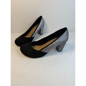 Torrid Pumps Womens Size 11W Black Suede Silver Glitter Block High Heel Shoes